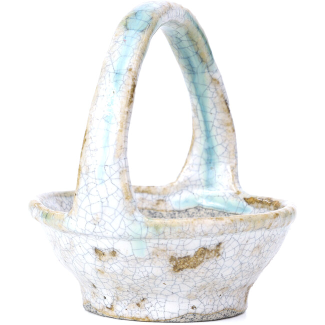 Round white bonsai pot by Bunzan - 100 x 100 x 110 mm