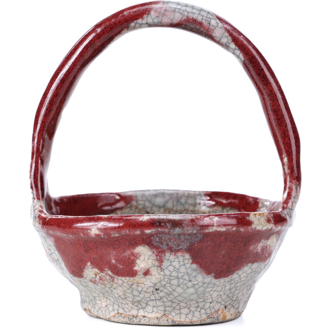 Vaso per bonsai rosso rotondo di Bunzan - 95 x 95 x 115 mm