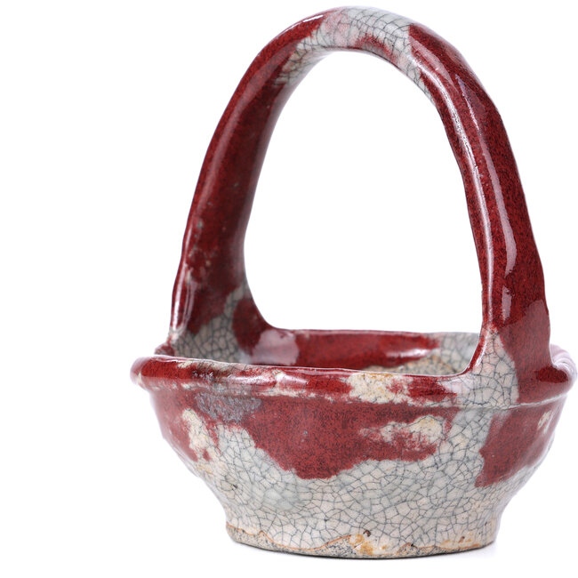 Round red bonsai pot by Bunzan - 95 x 95 x 115 mm