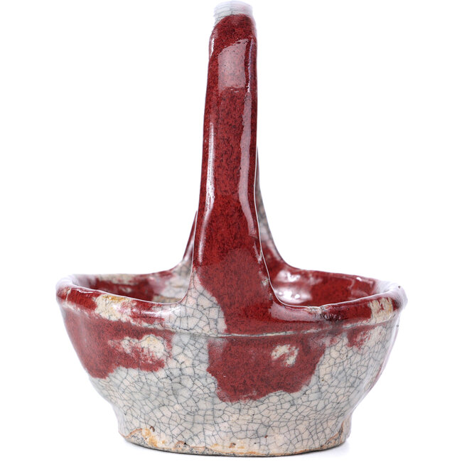 Round red bonsai pot by Bunzan - 95 x 95 x 115 mm