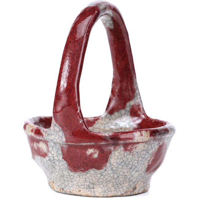 Round red bonsai pot by Bunzan - 95 x 95 x 115 mm