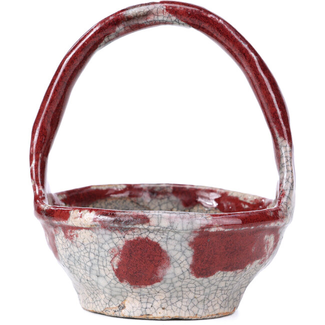 Round red bonsai pot by Bunzan - 95 x 95 x 115 mm