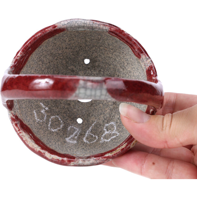 Round red bonsai pot by Bunzan - 95 x 95 x 115 mm