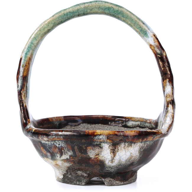 Ronde bruine bonsaipot van Bunzan - 115 x 115 x 130 mm