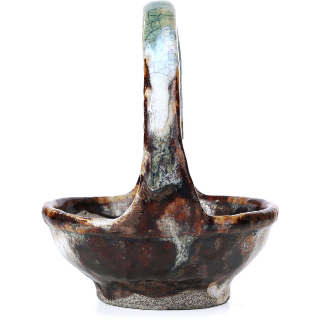 Round brown bonsai pot by Bunzan - 115 x 115 x 130 mm