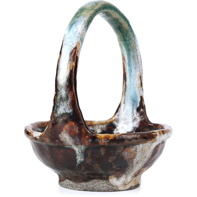 Round brown bonsai pot by Bunzan - 115 x 115 x 130 mm