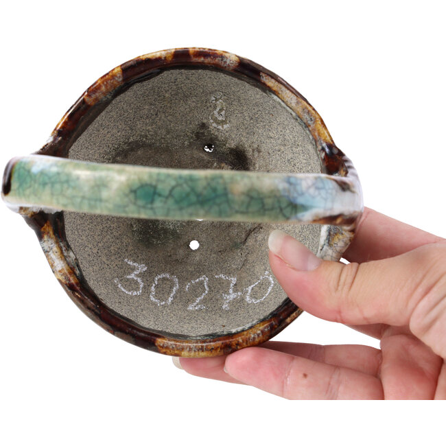 Ronde bruine bonsaipot van Bunzan - 115 x 115 x 130 mm