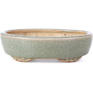  Eimei ( Yozan kiln) 140 mm oval blue bonsai pot by Yozan, Tokoname, Japan