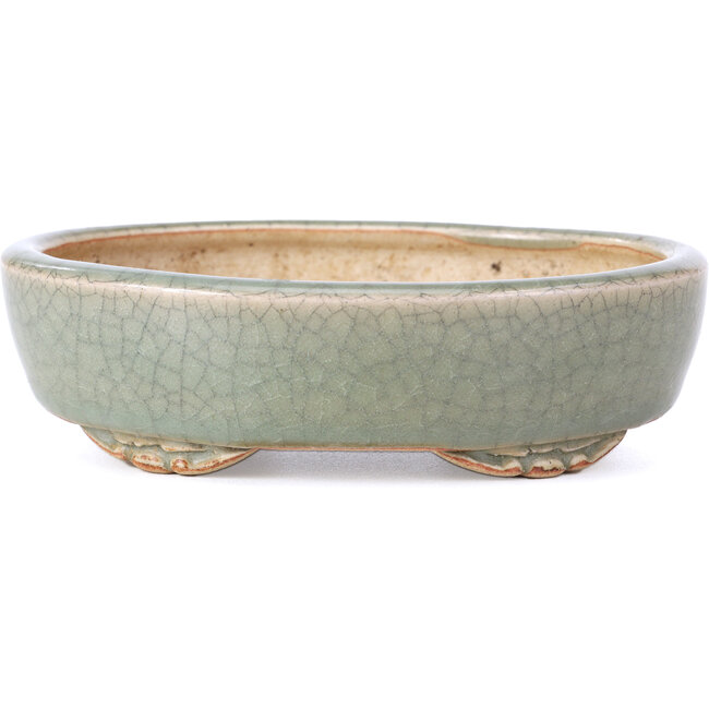 Oval blue bonsai pot by Yozan - 140 x 110 x 40 mm