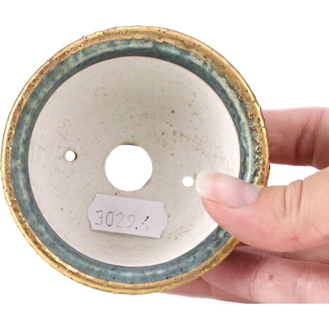 Pot à bonsaï rond gris vert par Shoseki - 80 x 80 x 40 mm