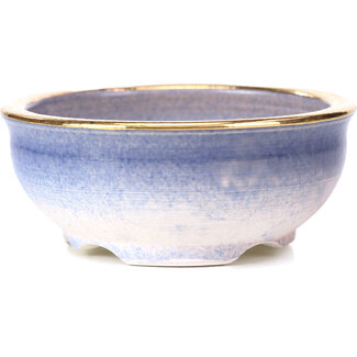 Shoseki 84 mm round purple blue bonsai pot by Shoseki, Japan