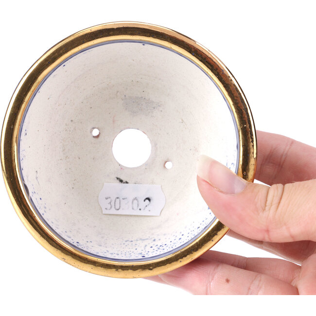 Runde violett-blaue Bonsaischale von Shoseki - 90 x 90 x 40 mm