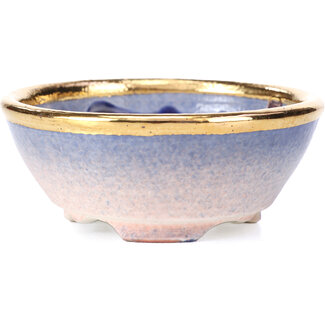 Shoseki 75 mm round purple blue bonsai pot by Shoseki, Japan