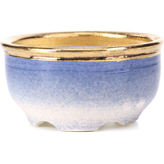 Shoseki 85 mm round purple blue bonsai pot by Shoseki, Japan