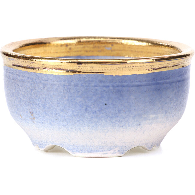 Ronde paarsblauwe bonsaipot van Shoseki - 85 x 85 x 45 mm