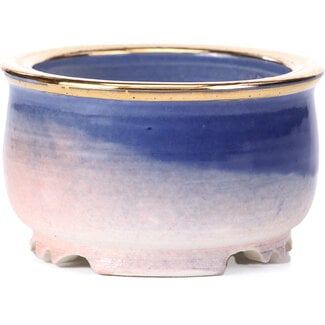 Shoseki 66 mm round purple blue bonsai pot by Shoseki, Japan