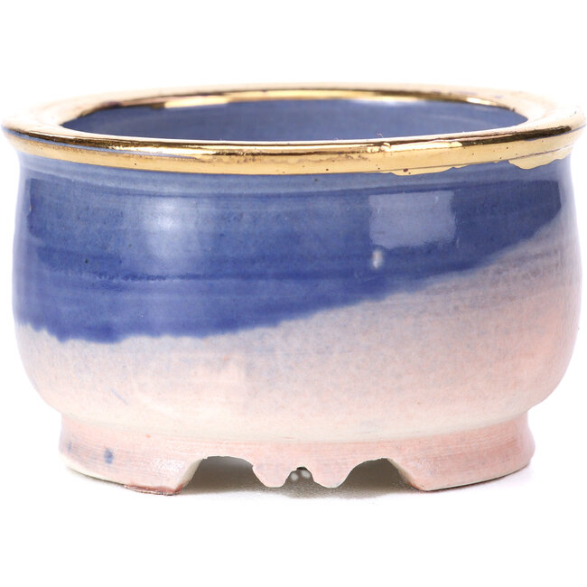 Round purple blue bonsai pot by Shoseki - 66 x 66 x 40 mm