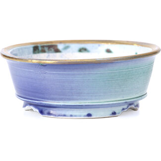 Shoseki 115 mm round purple blue bonsai pot by Shoseki, Japan