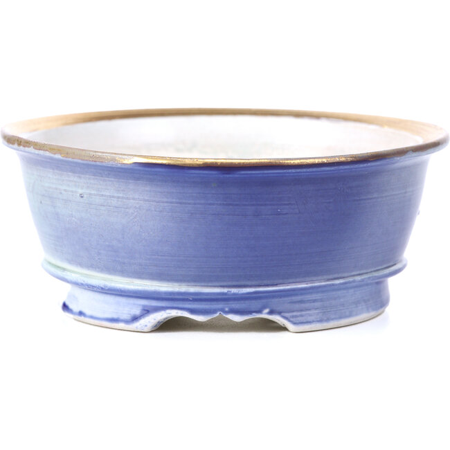 Round purple blue bonsai pot by Shoseki - 110 x 110 x 45 mm