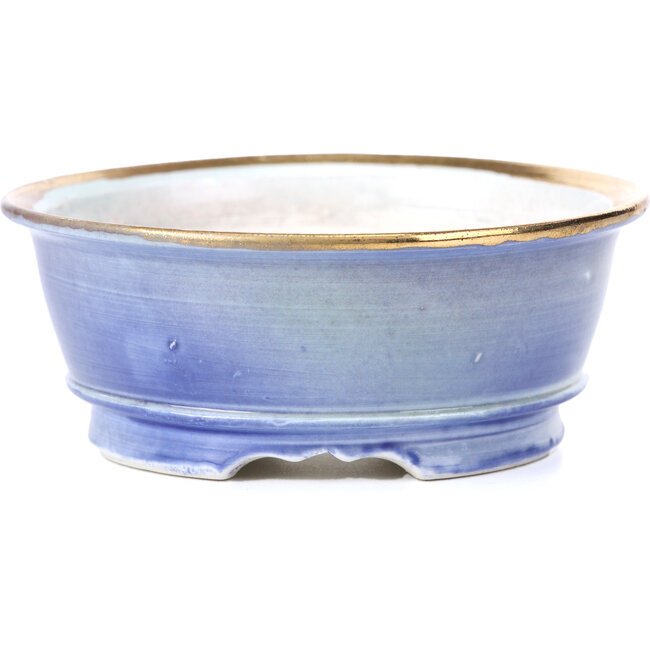Round purple blue bonsai pot by Shoseki - 110 x 110 x 45 mm