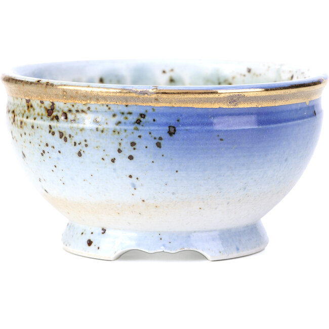 Round purple blue bonsai pot by Shoseki - 115 x 115 x 60 mm