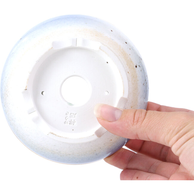 Round purple blue bonsai pot by Shoseki - 115 x 115 x 60 mm