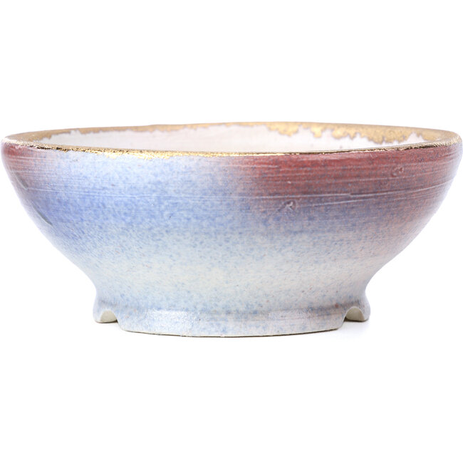 Round purple blue bonsai pot by Shoseki - 130 x 130 x 55 mm