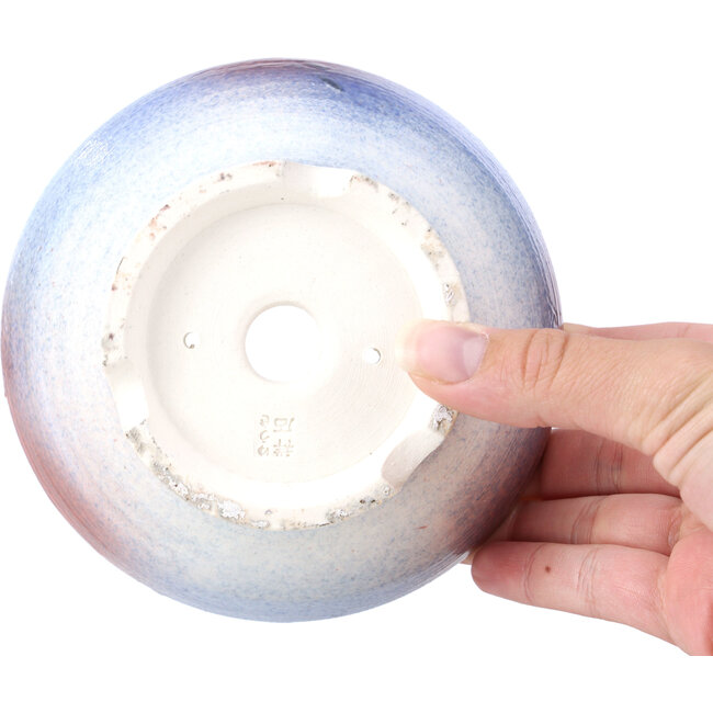 Round purple blue bonsai pot by Shoseki - 130 x 130 x 55 mm