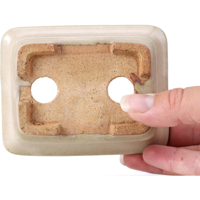 Rectangular beige bonsai pot by Hattori - 100 x 80 x 40 mm