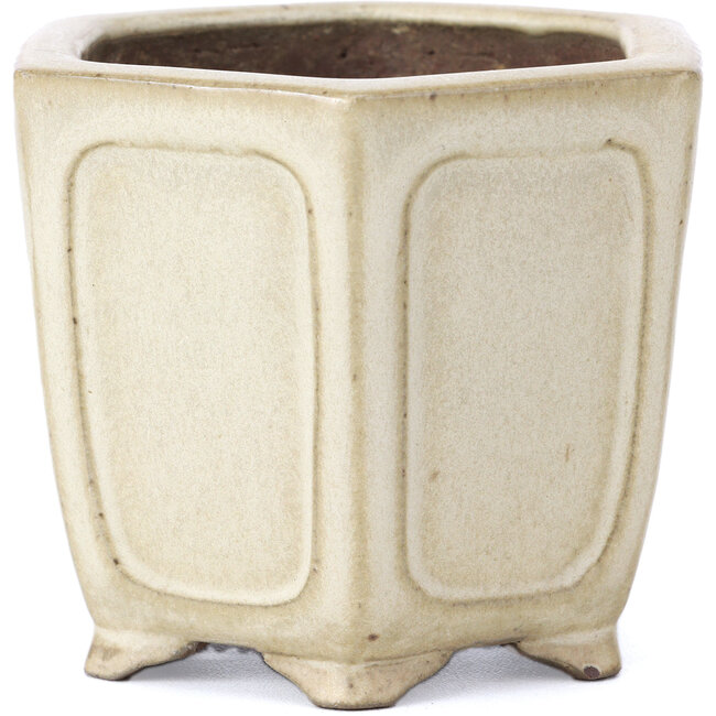 Pot à bonsaï hexagonal beige par Shibakatsu - 90 x 80 x 70 mm