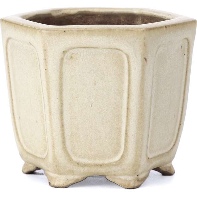 Pot à bonsaï hexagonal beige par Shibakatsu - 90 x 80 x 70 mm