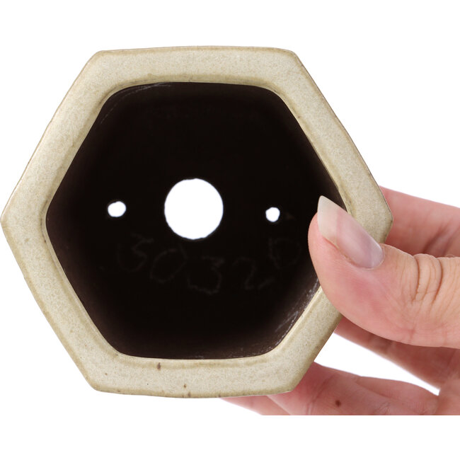 Hexagonal beige bonsai pot by Shibakatsu - 90 x 80 x 70 mm