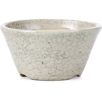 Koyo - Koichirou Aiba  80 mm round beige bonsai pot by Koyou, Tokoname, Japan