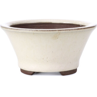 Yamaaki 95 mm round beige bonsai pot by Yamaaki, Tokoname, Japan