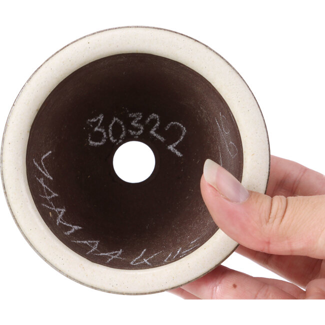 Ronde beige bonsaipot van Yamaaki - 95 x 95 x 50 mm