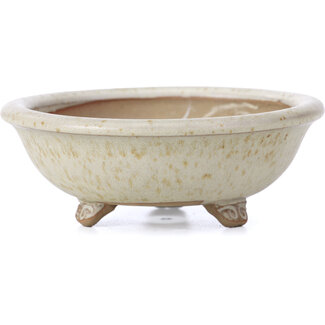 Bigei - Hirata Atsumi 100 mm round beige bonsai pot by Bigei, Tokoname, Japan