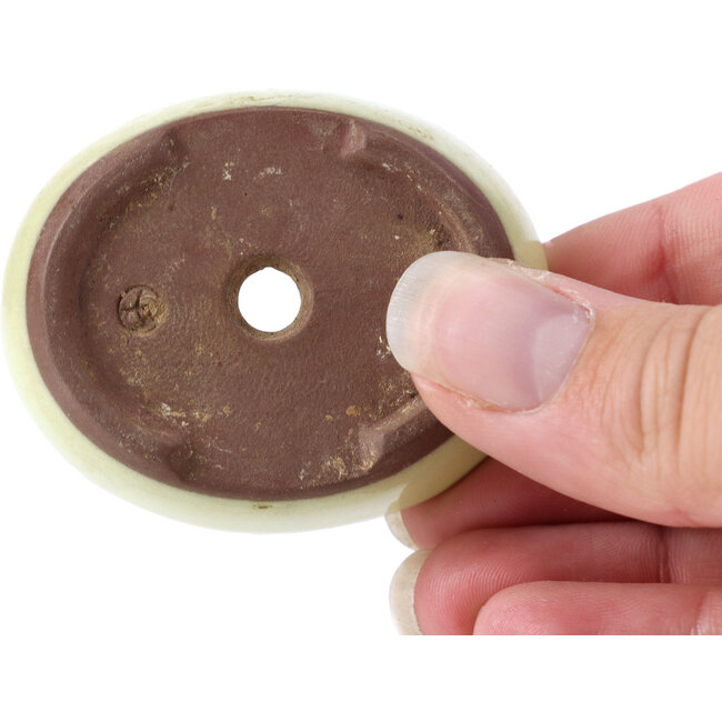 Ovale gelbe Bonsaischale von Seto - 55 x 45 x 17 mm