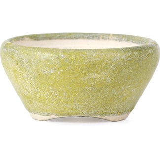 Horie Biko 堀江美功 (Fukushima) 65 mm round yellow bonsai pot by Bikou, Japan