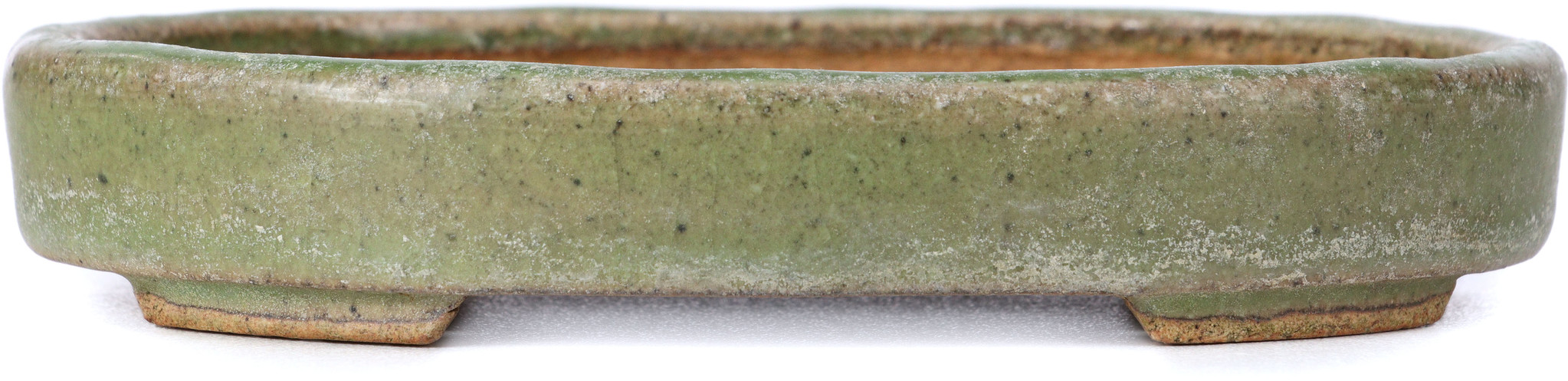 Pot à Bonsaï Japonais Tokoname Signé Hattori – Ovale émaillé Vert – Ancien Avec Charme