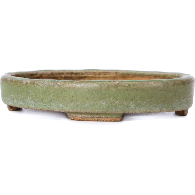Oval green bonsai pot by Hattori - 140 x 110 x 25 mm
