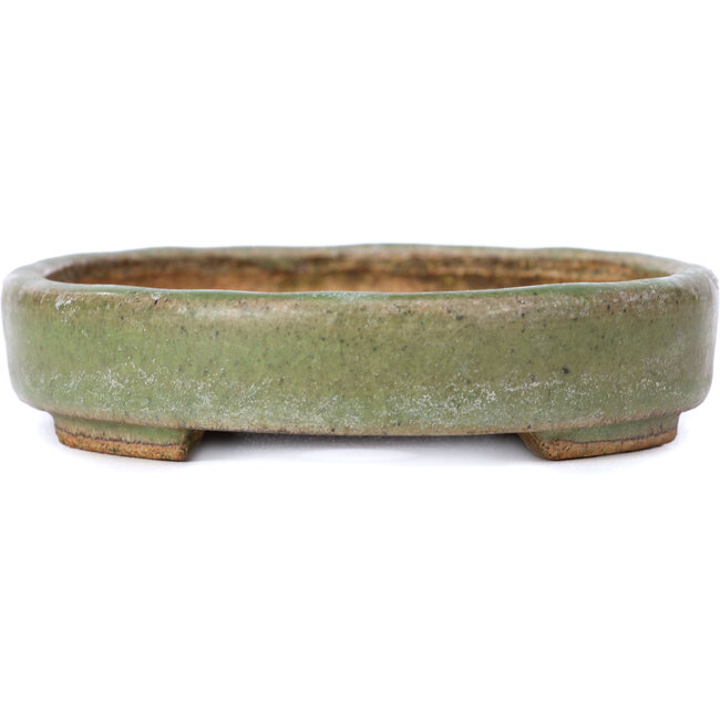 Oval green bonsai pot by Hattori - 140 x 110 x 25 mm
