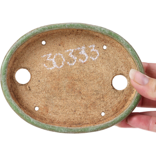 Ovale grüne Bonsaischale von Hattori - 140 x 110 x 25 mm