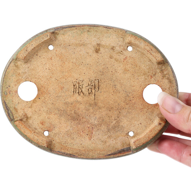 Pot à bonsaï ovale vert par Hattori - 140 x 110 x 25 mm