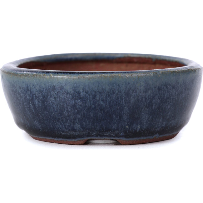 Oval blue bonsai pot by Yozan - 96 x 85 x 30 mm