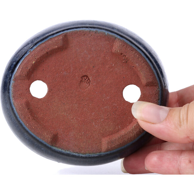 Oval blue bonsai pot by Yozan - 96 x 85 x 30 mm