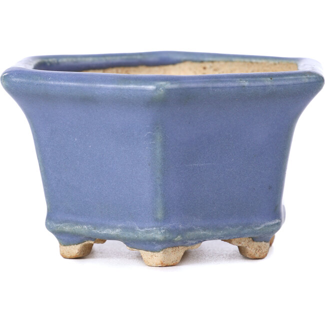 Hexagonal blue bonsai pot by Hattori - 90 x 80 x 50 mm
