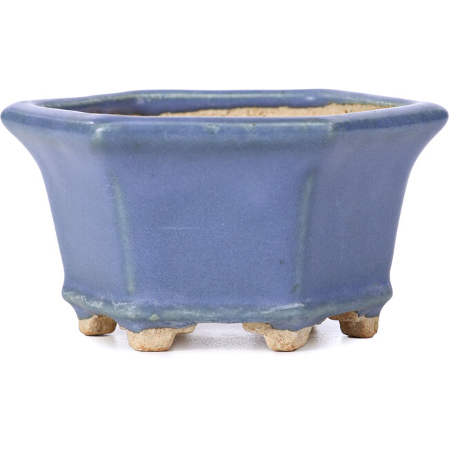 Hexagonal blue bonsai pot by Hattori - 90 x 80 x 50 mm