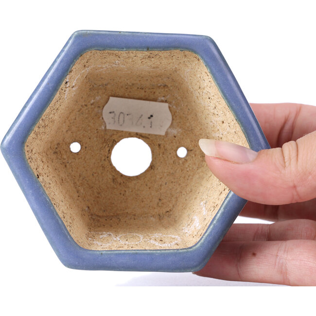 Sechseckige blaue Bonsaischale von Hattori - 90 x 80 x 50 mm