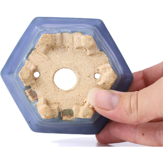 Maceta de bonsái azul hexagonal de Hattori - 90 x 80 x 50 mm