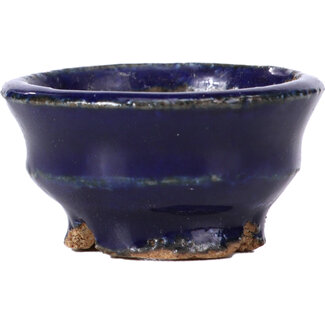  Hattori Tomoyuki 40 mm round blue bonsai pot by Hattori, Tokoname, Japan